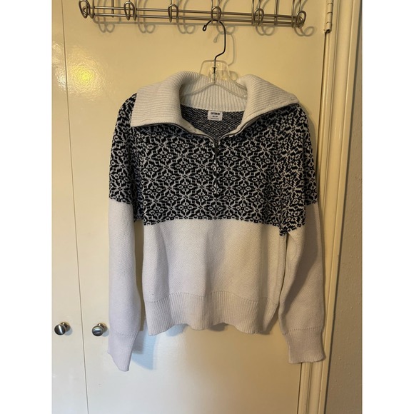 Cotton: On 1/4 zip black and white mock turtleneck sweater sweatshirt - Picture 1 of 5